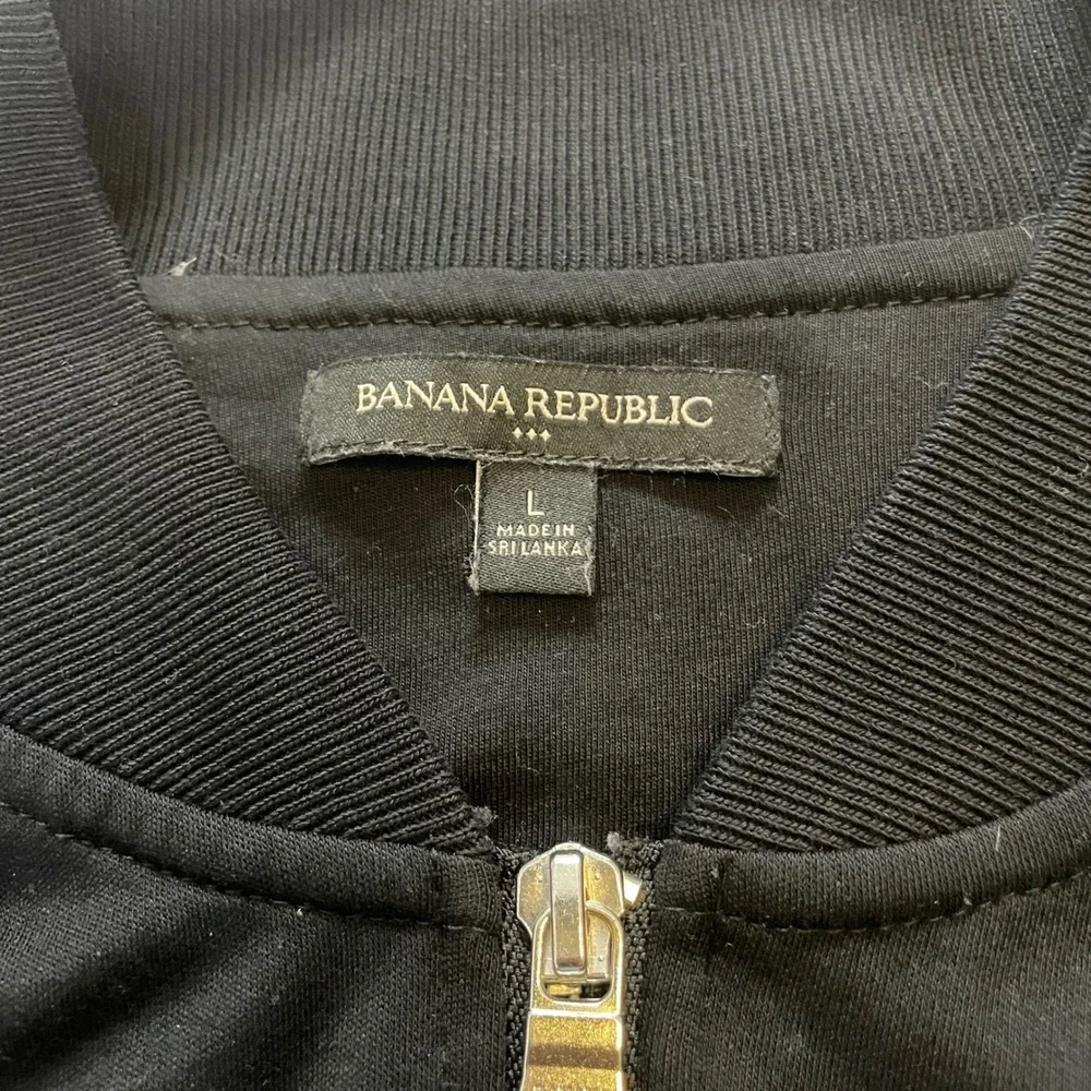 Banana Republic Dress Bomber Men L Black 359702-00 Full Zip Cotton Jacket Ribbed